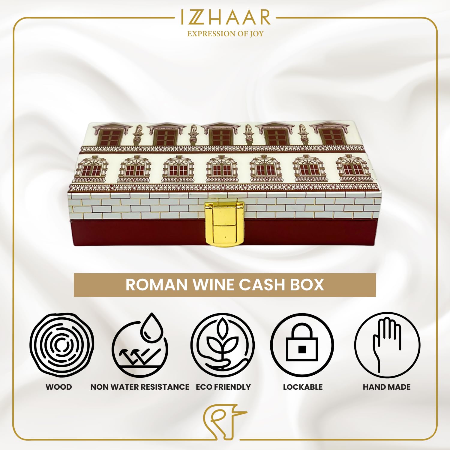 Roman Wooden Printed Cash Box Versatile For Shagun, Gifting, Gaddi, & Jewellery, Perfect For Shagun Envelopes, Wedding Gifts, Colour - Wine, Special Feature - Portable