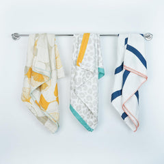 Thirsty Towel Bamboo Bath Towels 720 Gsm | (Sassy Leopard + Ginkgo Garden & Twilight Weave) -Pack Of 3