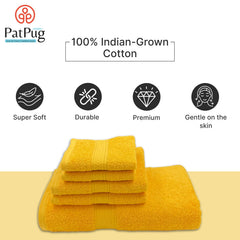 Patpug 100% Indian Cotton Plush Towel Set 1200 Gsm | Highly Absorbent, Fade Resistant, Quick Drying (Sunrise Yellow) - 5 Piece