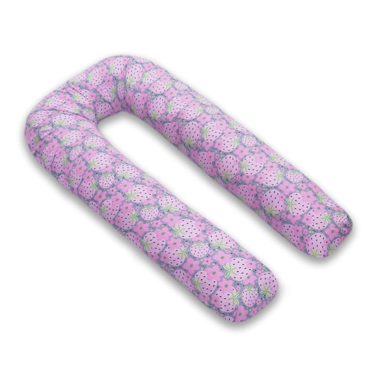 U Shaped Pregnancy Pillow, Maternity Pillow, 100% Cotton Cover, Strawberry Deign, Purple | Super Premium Pillow For Sleeping, Versatile Use, Pregnocare Microfibers, Comfortable Pillow