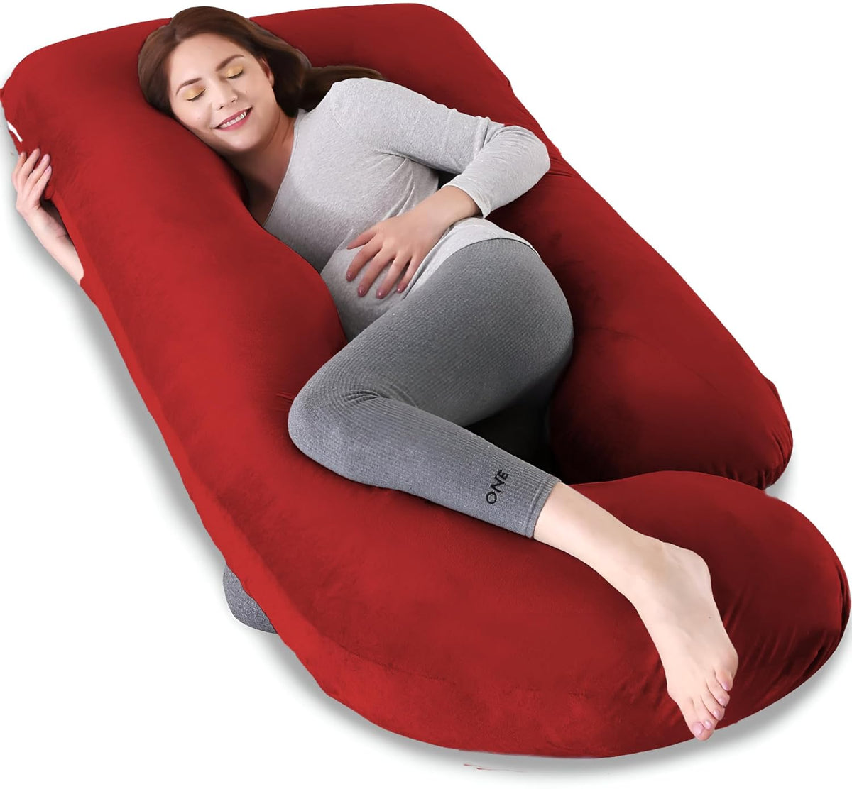 Pregnancy Pillow, Maternity Body Pillow For Sleeping, G Shaped Pillow, Maroon - 55 Inch | Full Body Pillow, Lightweight, Foldable, Breathable, Removable Velvet Cover, Adjustable - Pack Of 1