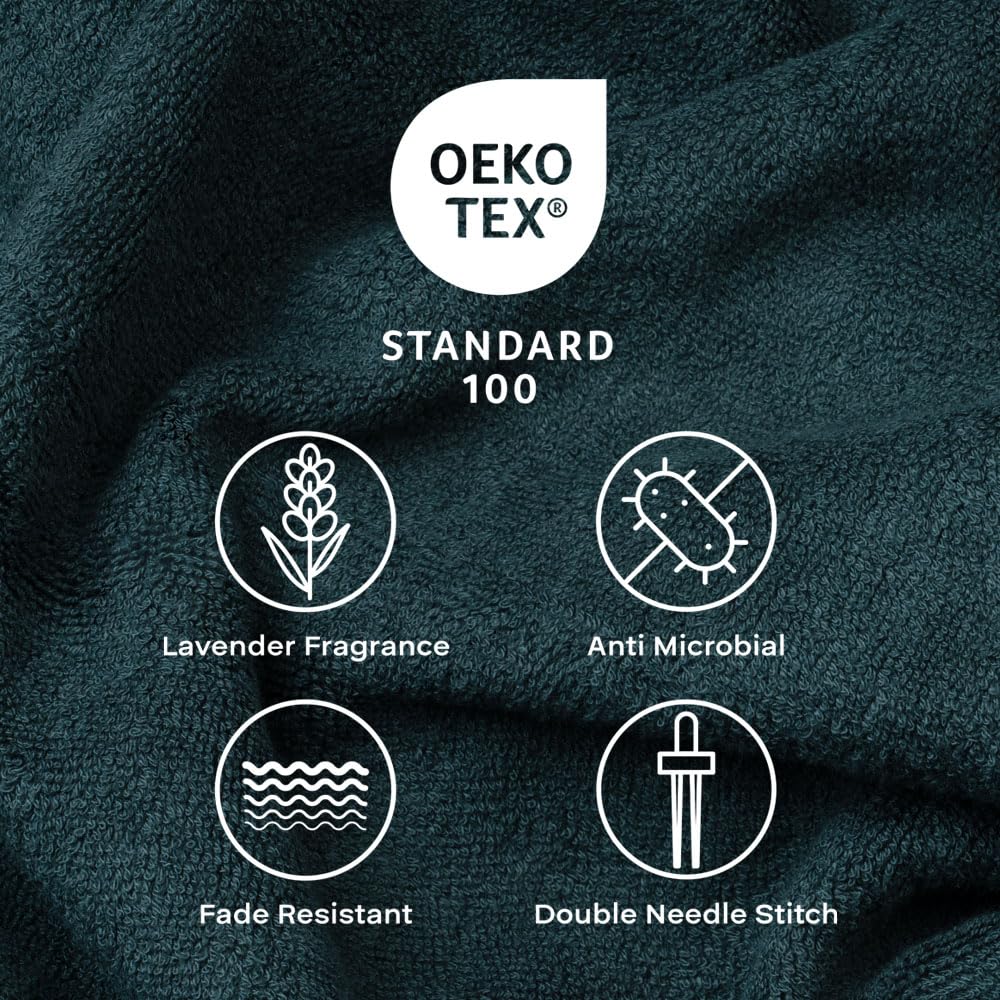 Feather & Spun Bamboo Lavender Fragrance Cotton Hand Towel 400 Gsm | Anti Microbial Fade Resistant Double Needle Stitch Hand Towel (Jade Forest) - Pack Of 2