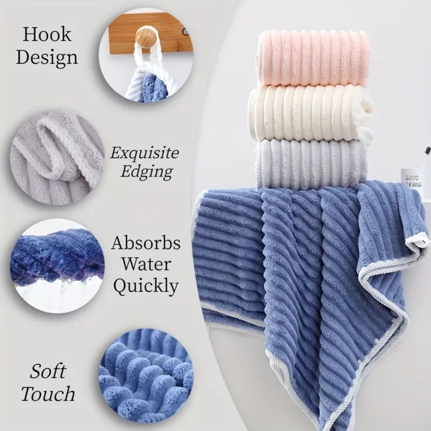 Linear Microfiber Bath Towel 300 Gsm | Large Size Bath Towel For Men & Women Lining Design (Blue)