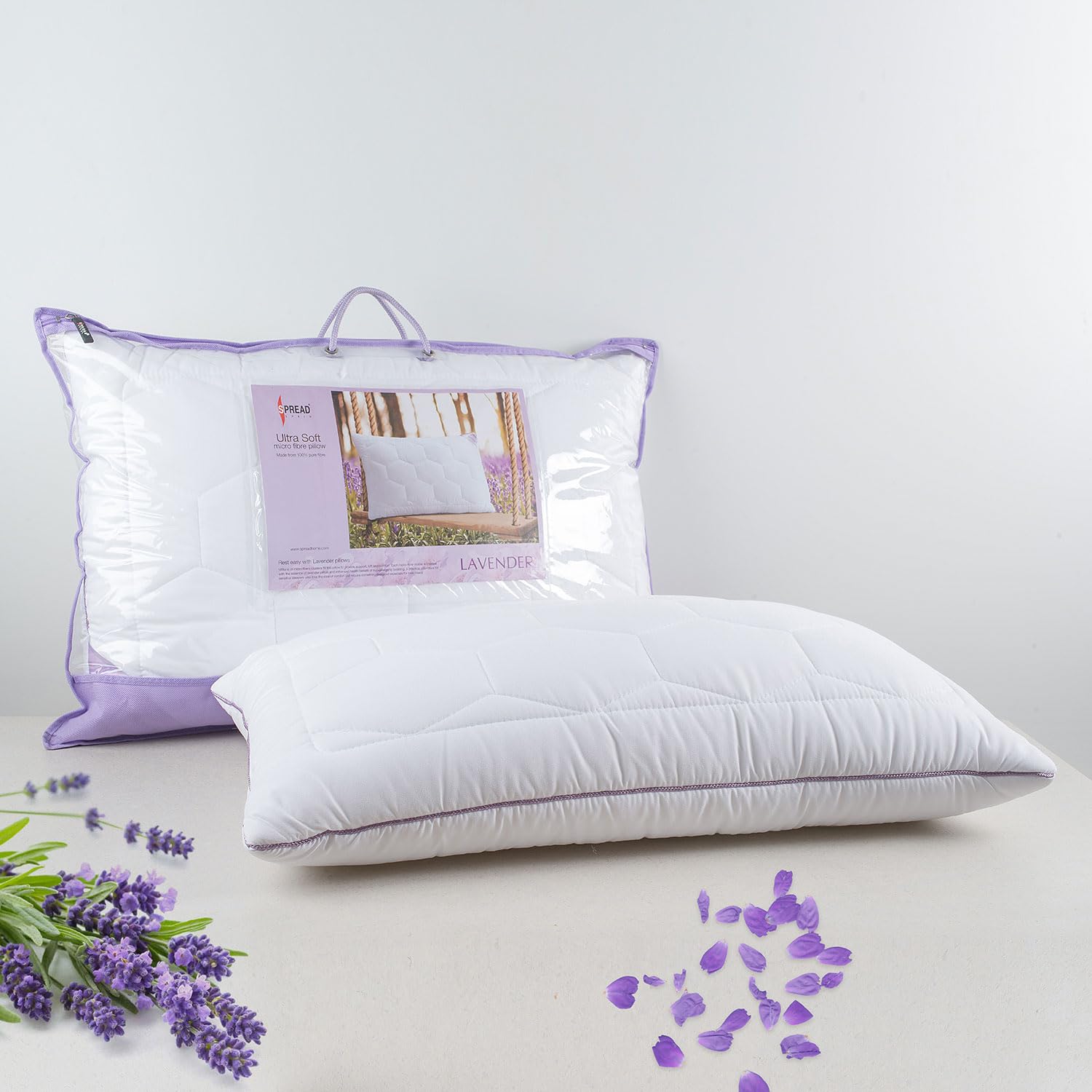 Lavender Suede Fabric Pillow With Microfiber Filling Pillow, White, Size - 45 X 68 Cm | Perfect For Side Sleepers, Back & Stomach Sleepers | Hypoallergenic, Antibacterial - Pack Of 1