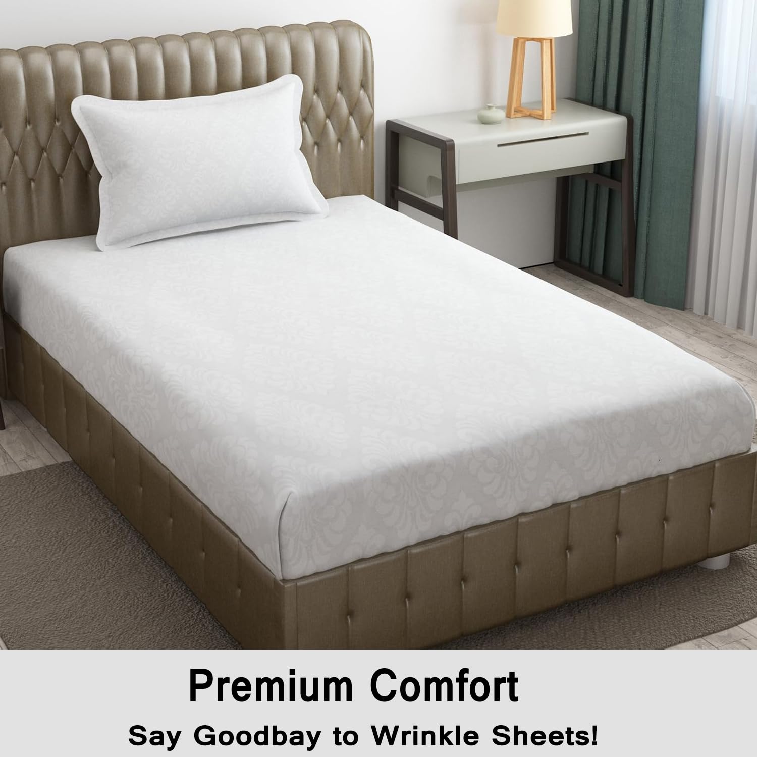 Soft Microfiber Single Bedsheet With 1 Pillow Covers - 60 X 90 Inches | White, Damas Design | Wrinkle Free Design & Easy To Wash | Refreshing Your Bedroom Look