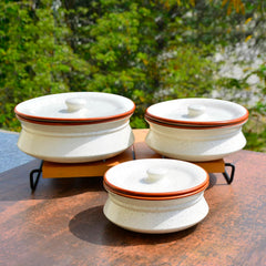 Hand Crafted Ceramic Handi With Lid Set Of 3 - 1500ml, 1000ml & 700ml, Off White | Dinner Serving Set - Serving Pots, Biryani Handis | Gift Pack