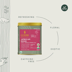 Luxmi Estates African Rose + Hibiscus Herbal Tea Pack Of 2 - 50gm Tin, 1.7 Ounce | USDA Certified Organic Tea - Caffeine Free Herbal Tea Bags | Rich In Antioxidants, Additives Free