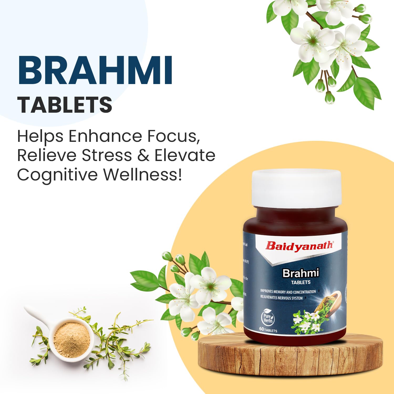 Baidyanath Brahmi Tablets Helps To Handle Life’s Daily Stress, Promotes Mind Relaxation | 60 Tablets 100gm 0.2lbs Each Pack Of 2