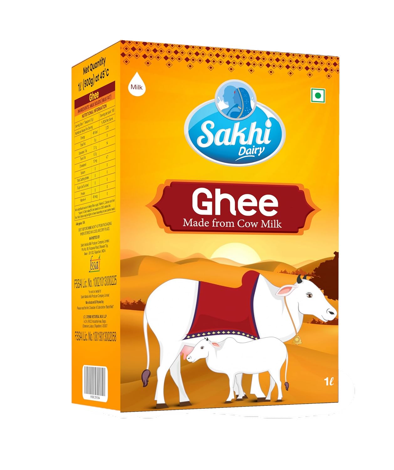 100% Pure Desi Danedar Ghee By Sakhi Dairy | Rich In Vitamins A, E Healthy Desi Ghee Good For Parathas | (1 Litr) 33.8 Ounce | Box Pack