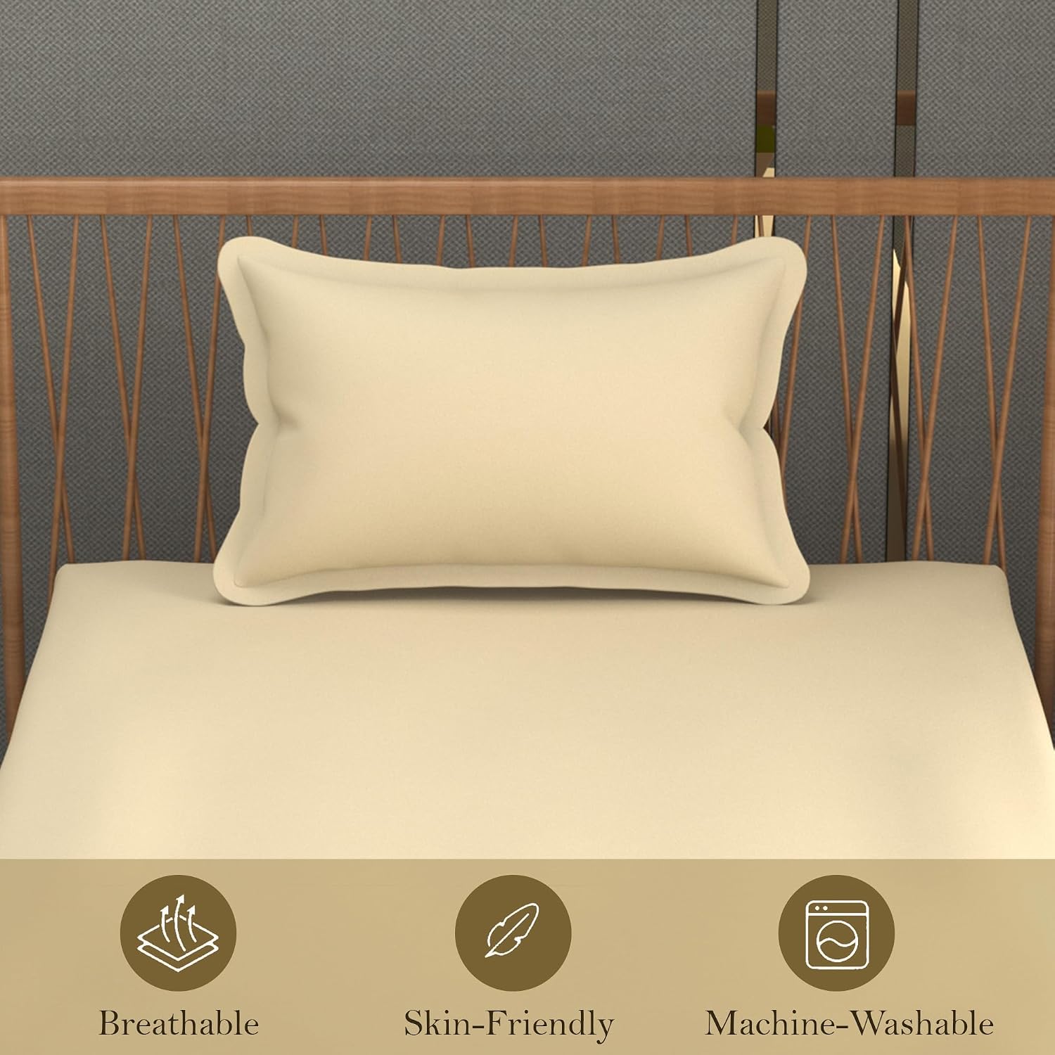 Solid Plain Single Size Bedsheet Set With 1 Pillow Covers | Size - 60 X 90 Inches, Ivory | Ideal For All Seasons Due To Its Breathable Nature