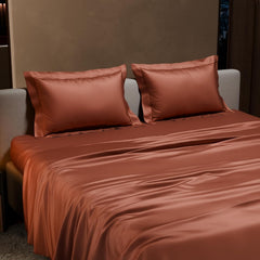 Double Bedsheet With 2 Pillow Covers - 90 X 100 Inches, Brown | Ultra Satin Premium Bedding Set | Gift For Couples, Wedding, Anniversary, Date Night