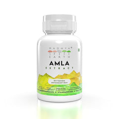Madhya Earth Amla Extract Veg Capsules 10:1 Tannins Immunity Booster, Natural Vitamin C, Excellent For Hair, Skin & Nails Health 650mg 100% Pure Extract | 60 Veg Capsules 100gm 0.2lbs