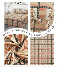 100% Pure Cotton Double Bedsheet With 2 Pillow Covers - 90 X 90 Inches, Orange & Beige | Soft, Breathable & Skin-Friendly Fade Resistant Double Bedsheet