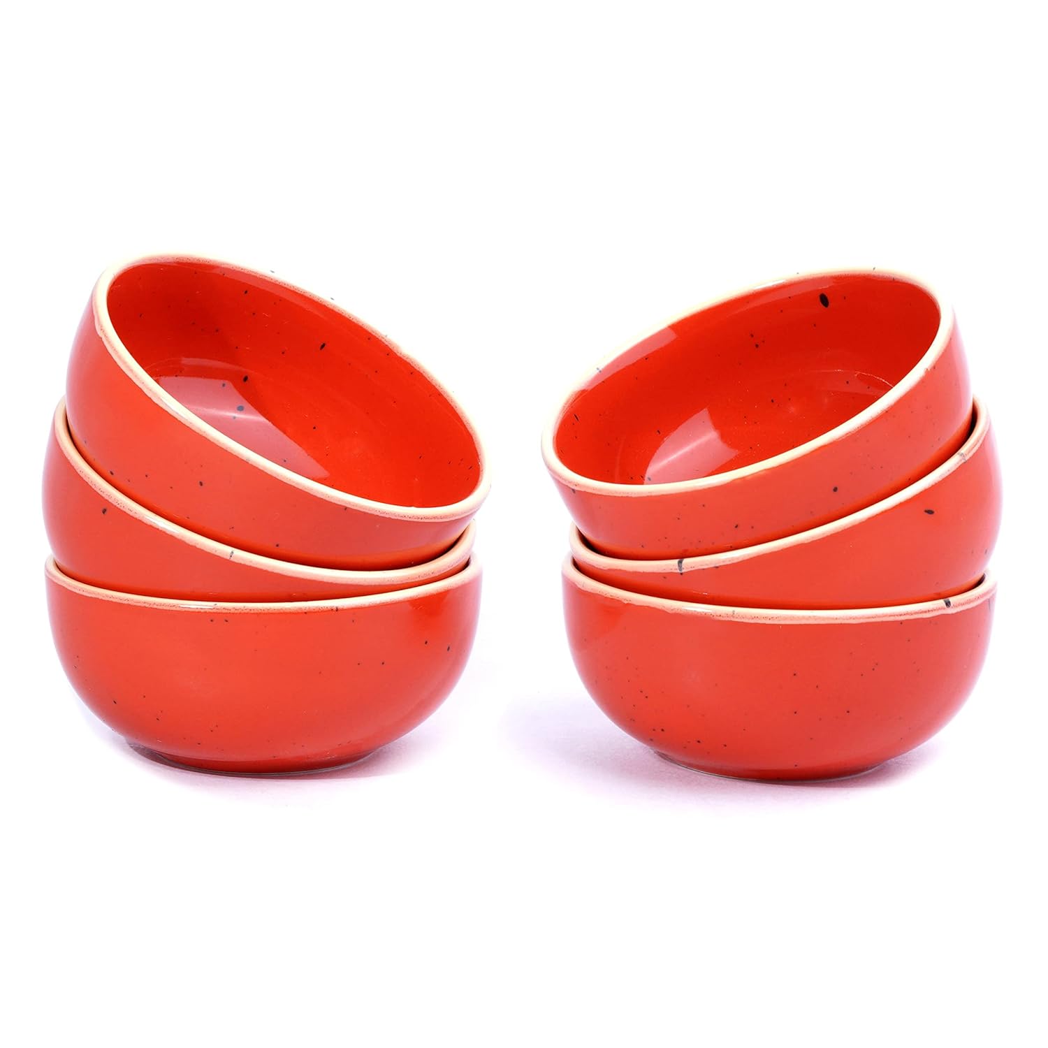 Ceramic Veg Bowls Set Of 6 For Dinner - 180ml Each, Red | Katori Set With Glossy Finish - Ceramic Bowls Set Of 6 | Dessert Bowl Set | Ice Cream Bowls - Microwave Safe & Dishwasher Safe