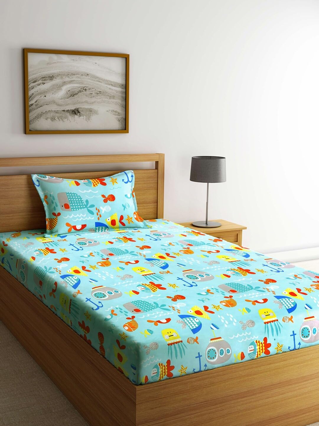 Cartoon Printed Single Bedsheet For Kids With One Pillow Cover - 60 X 90 Inches, Multicolor | 300 Thread Count - Wrinkle Free Soft Perfect For Everyday Use