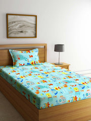Cartoon Printed Single Bedsheet For Kids With One Pillow Cover - 60 X 90 Inches, Multicolor | 300 Thread Count - Wrinkle Free Soft Perfect For Everyday Use