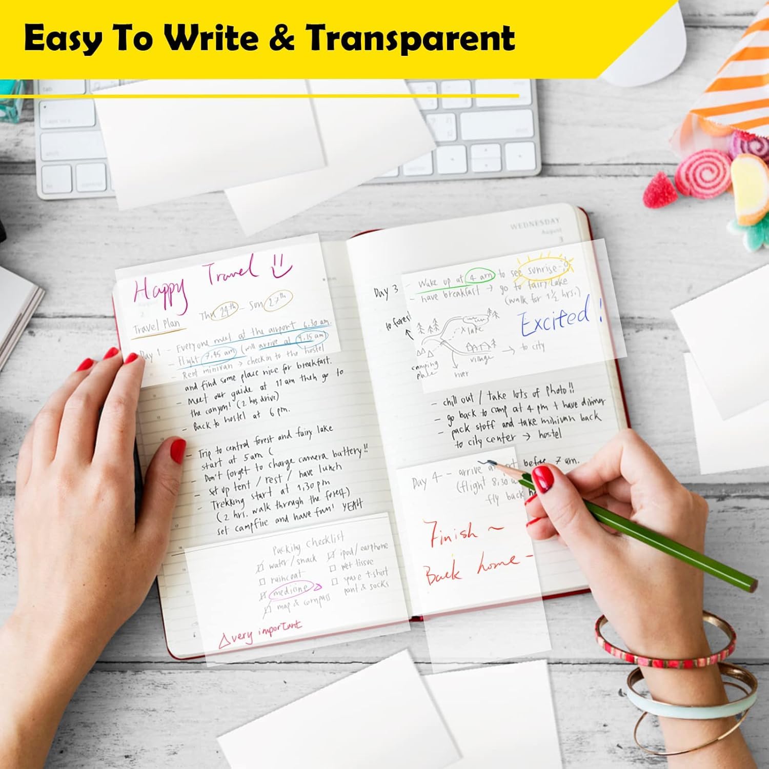 Transparent Sticky Notes Pad Waterproof Translucent Sticky Notes 50 Sheets