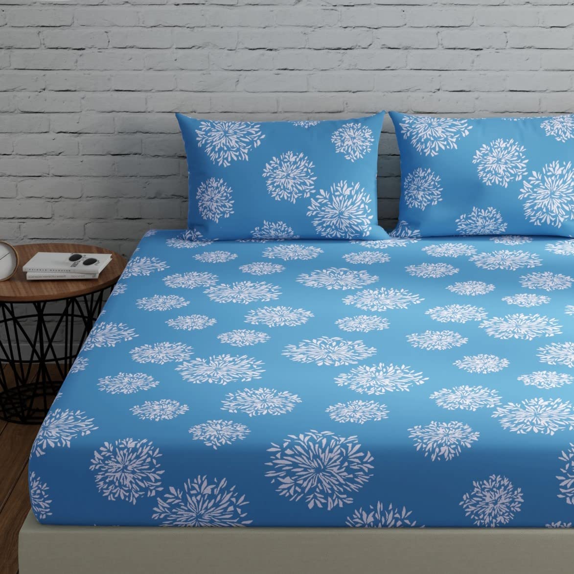 Flat Bedsheet For Double Bed With 2 Pillow Covers - 88 X 96 Inches, Blue & White | Comfort Fabric Bedsheet Home, Hotel & Guest House
