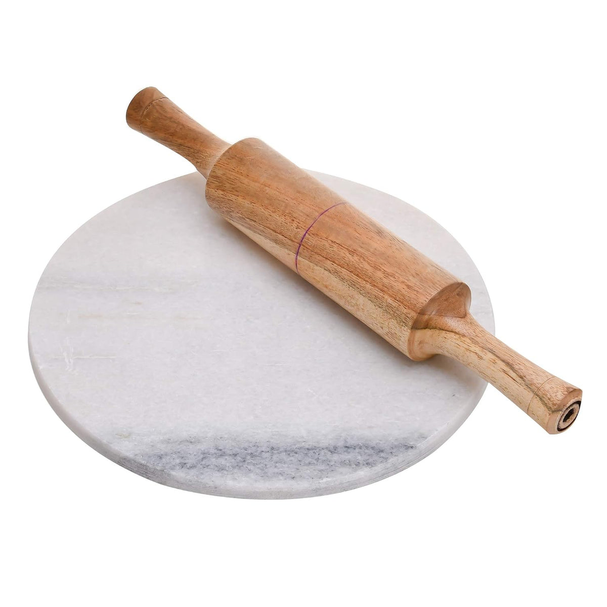 White Marble Chakla Or Roti Maker With Belan - Rolling Board With Rolling Pin, 9.5 Inch | Conveniently Designed