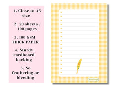 A5 Notes/To Do List Notepad, Beautiful Checklist Pad, Tear-Off Sheets (Pen, Yellow) Pack Of 1