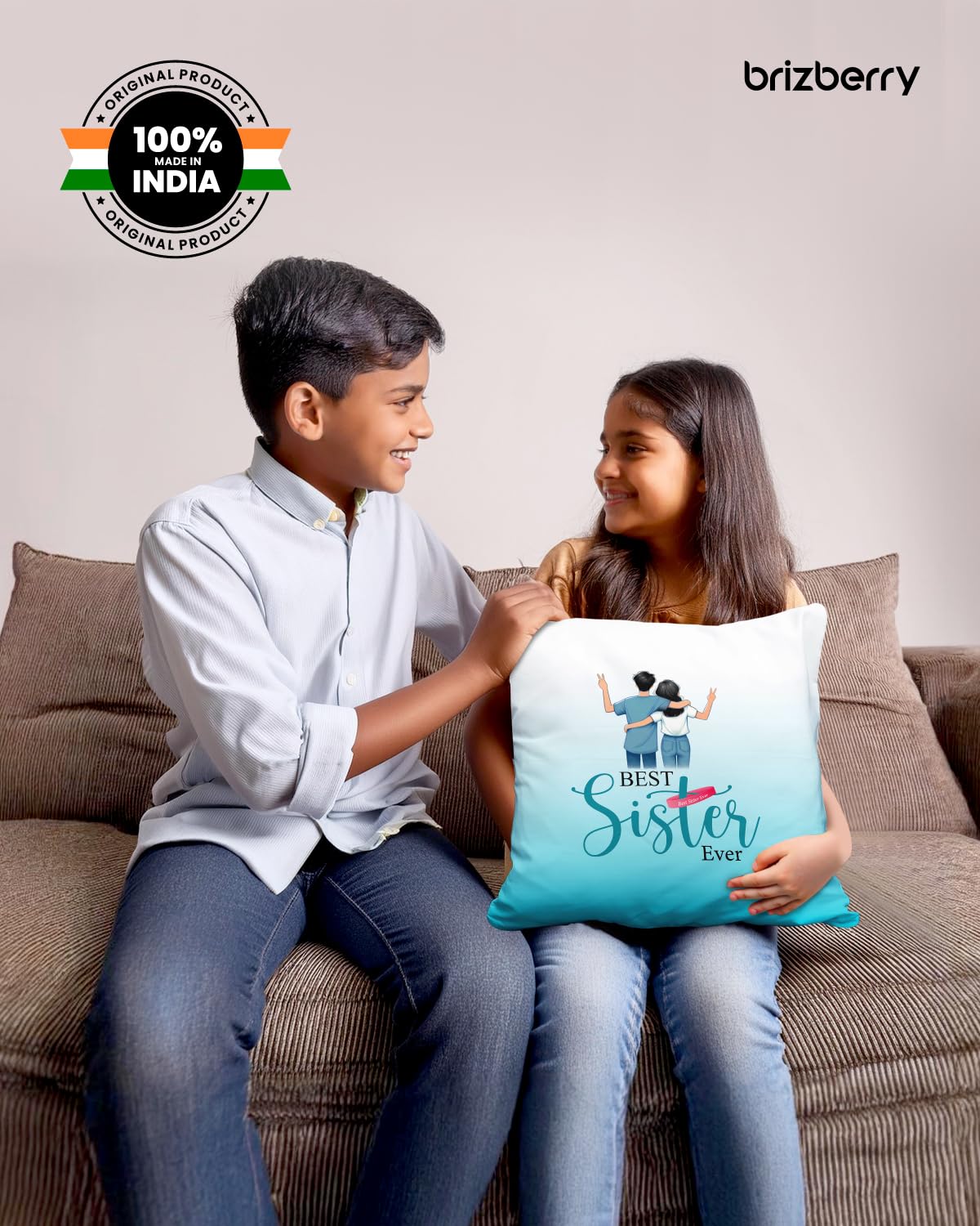 Premium Pillow Cushion For Best Brother, Sky-Blue & White - 16 Inch | Unique Thoughtful Cute Birthday Pillow Gift For Brother | Raksha Bandhan, Bhaidooj | With Filler Cushion - Design 25