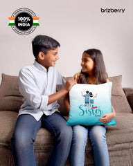 Premium Pillow Cushion For Best Brother, Sky-Blue & White - 16 Inch | Unique Thoughtful Cute Birthday Pillow Gift For Brother | Raksha Bandhan, Bhaidooj | With Filler Cushion - Design 25