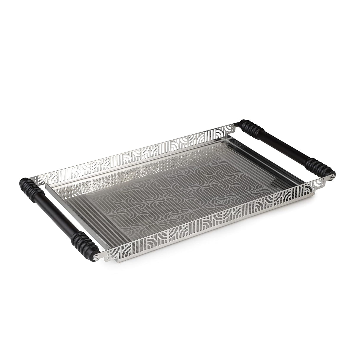 Designer Silver Stainless Steel Square Tray - Deco Lattice Series | Laser Etched - Multipurpose Serving Tray For Home & Dining Table | Serve Ware & Tableware - Dishwasher Safe