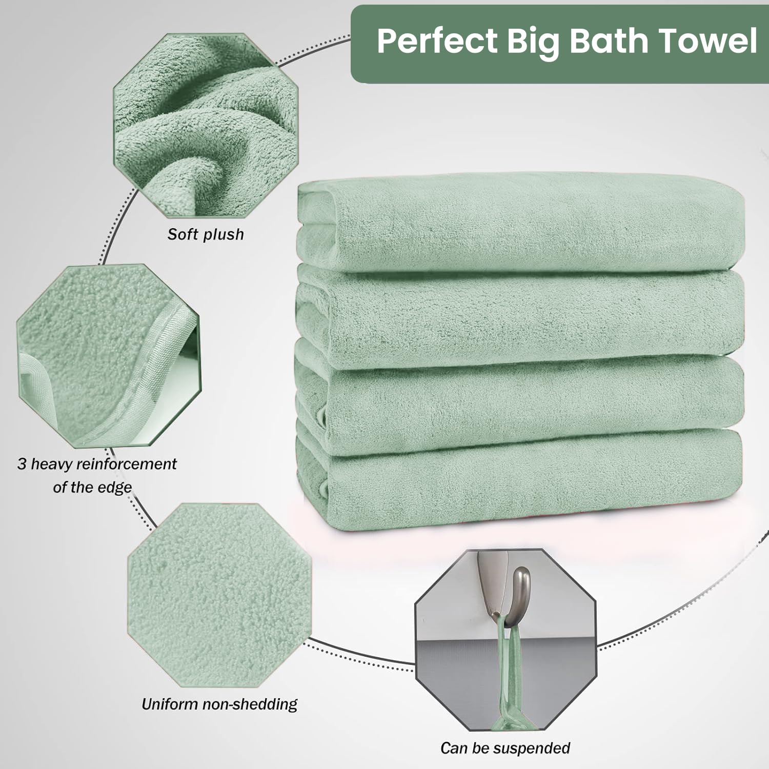 Maxoshine Microfiber Bath Towels Large Size-Super Soft Coral Fleece Bathing Towel Hook Quick Dry Super Absorbent-Bath Towel For Men & Women (Purple/Pista Green, Pack Of 2)