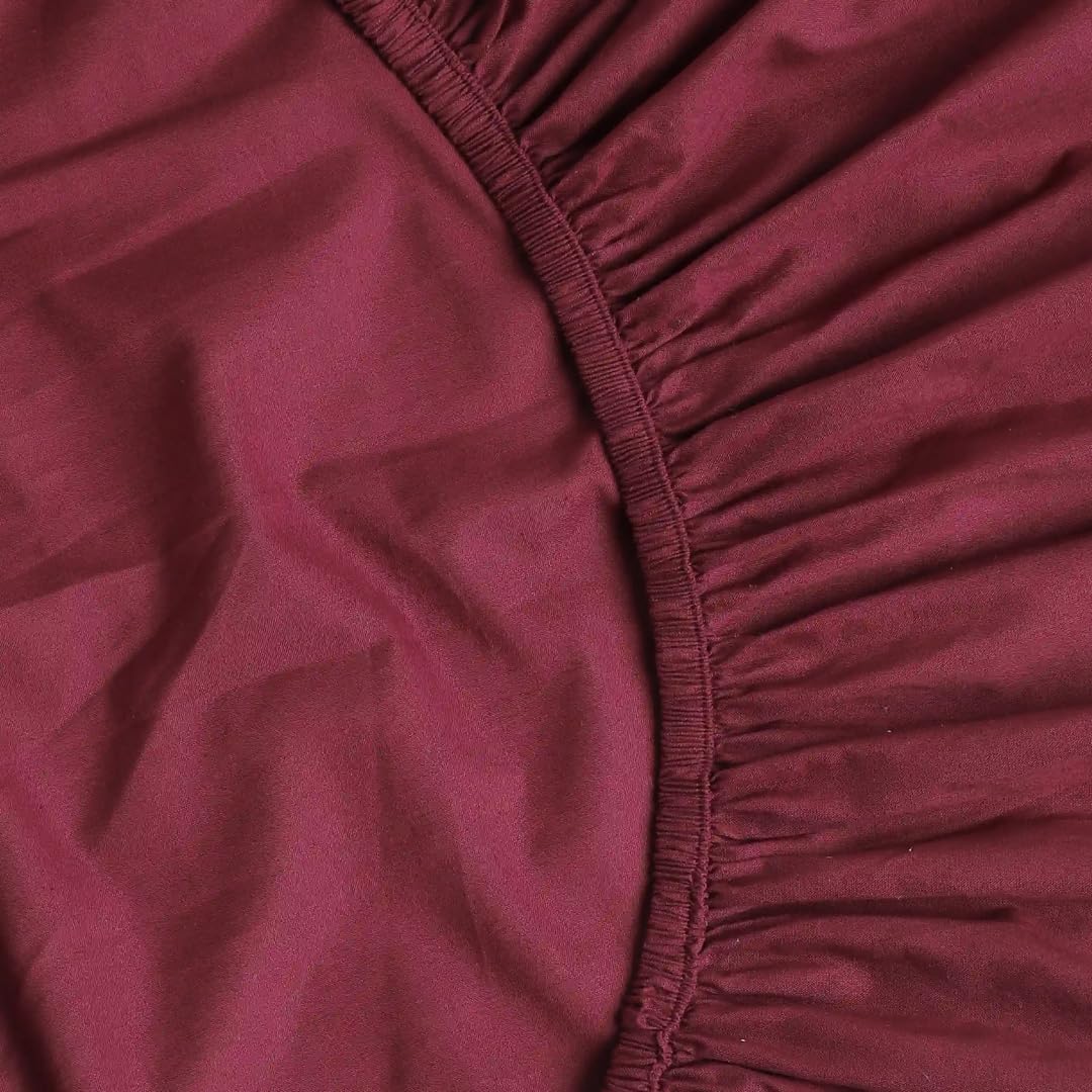 Plain Bedsheet For Double Bed King Size With 2 Pillow Covers - 72 X 78 Inches, Wine | All Around Elastic Fitted Sheet | 100% Cotton, Soft & Breathable - Collection