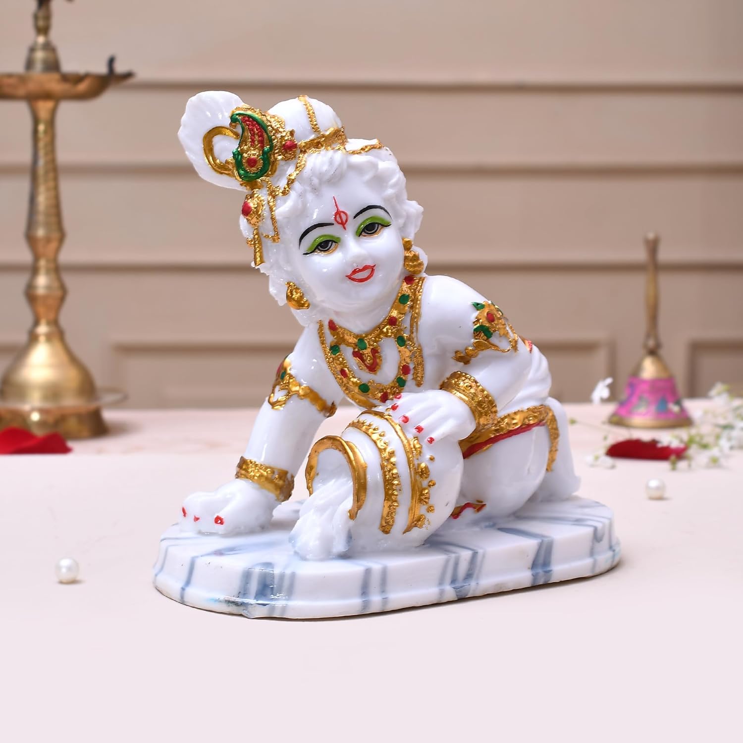 Laddu Gopal Murti, Baby Krishna Idol, Makhan Krishan Statue, White, Marble Idol, Handcrafted Gopal Ji, Perfect For Worship & Home Décor, All Occasions
