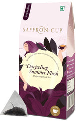 Saffron Cup Darjeeling Summer Flush Energetic Black Tea - 20 Pyramid Tea Bags | 100% Natural, Rich In Antioxidants - Perfect For Connoisseurs & Heart Health | Low Caffeine, Rich & Full Bodied Flavor
