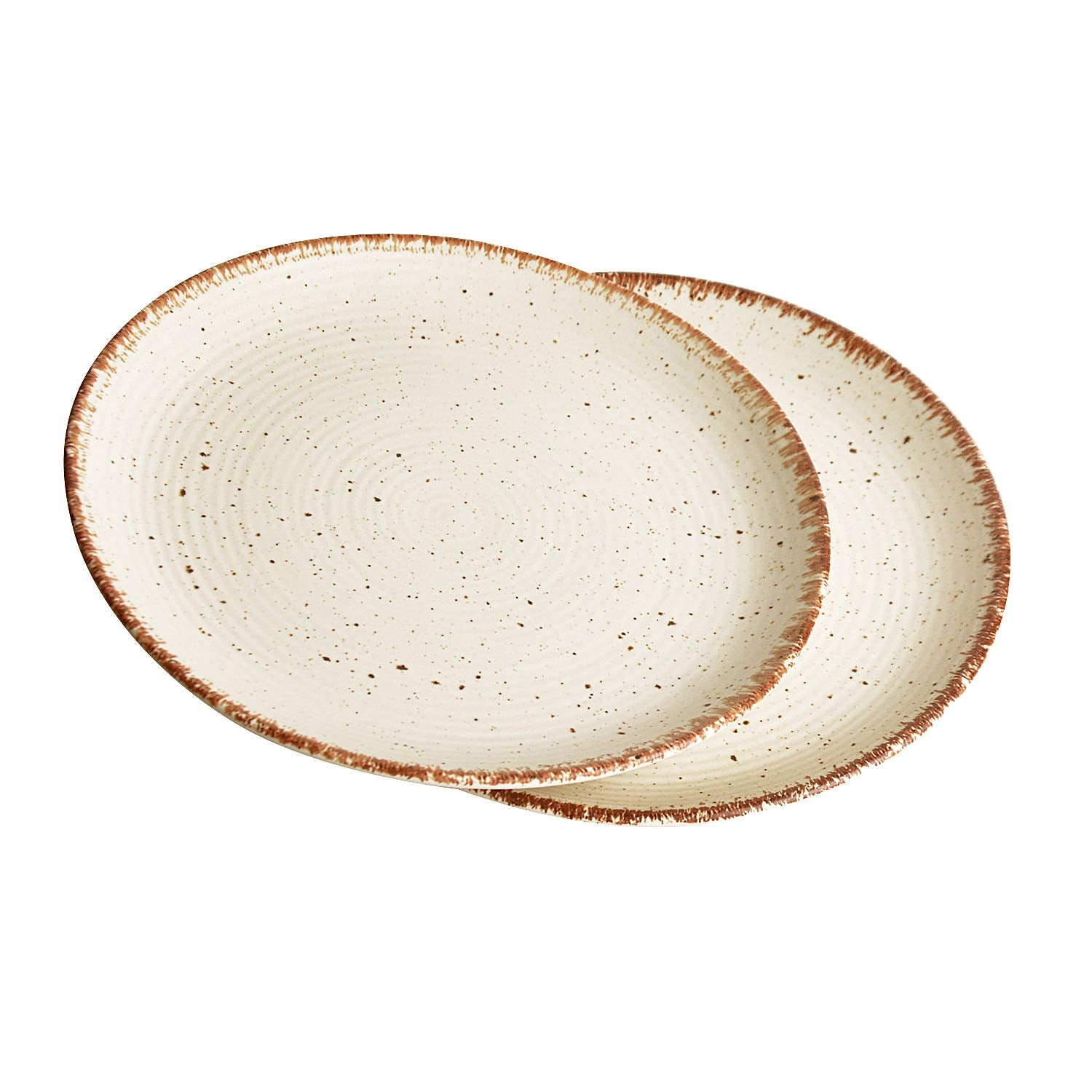 Hand Glazed Ceramic Dinner Serving Plates Set Of 2 - 10 Inches, Off White & Brown | Full Plates - Ceramic Platter