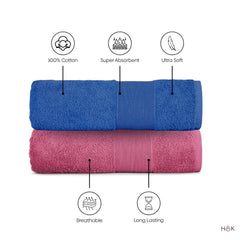 Haus & Kinder Harmony Combed Bath 1800 Gsm | Ultra Soft, Super Absorbent 100% Cotton Towels For Bathroom, Gym, Travel, Sports & Yoga | Cobalt & Mulberry (Pack Of 6)