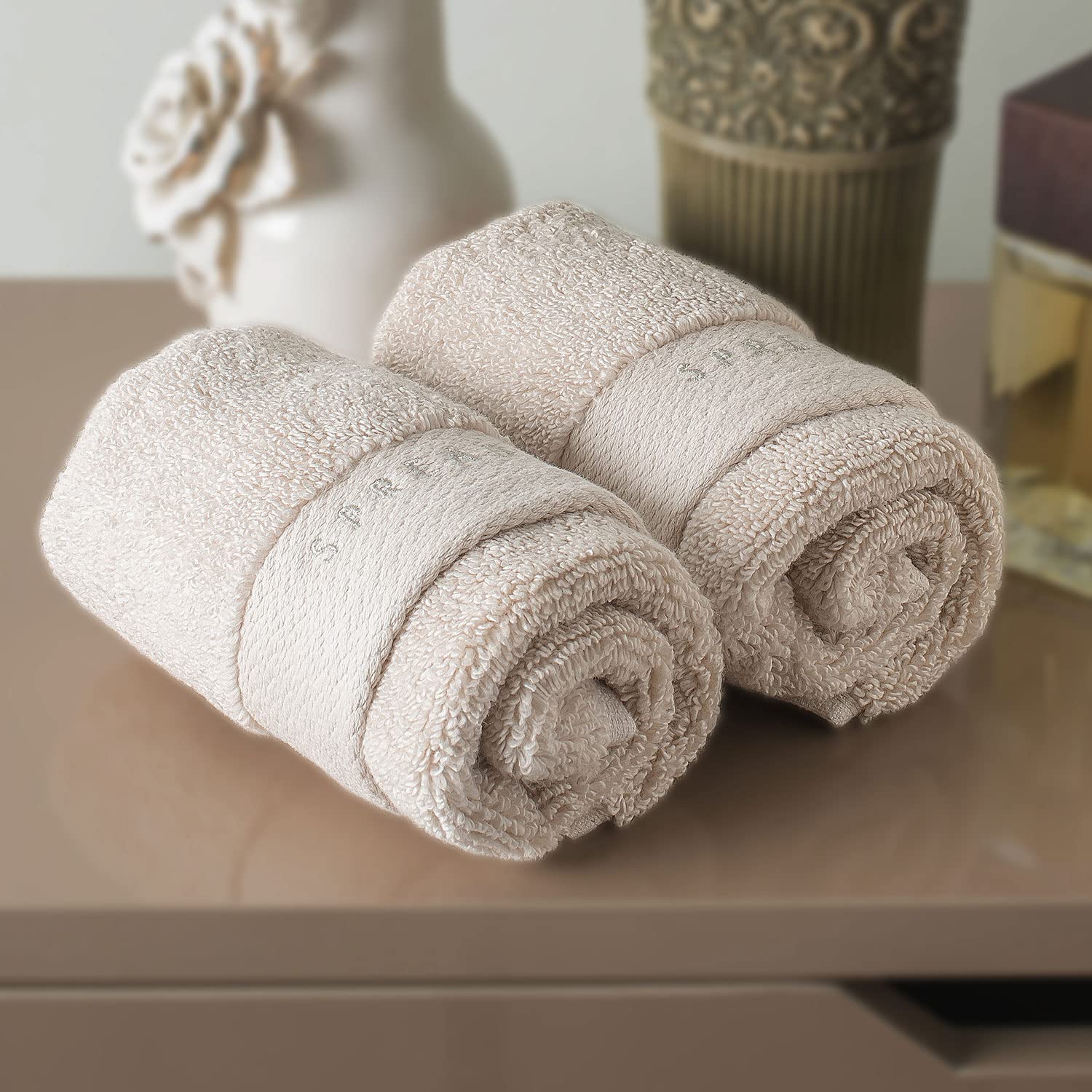 Spread Spain Resort Luxury Hotel & Spa Quality Luxurious Cotton Face Towel 720 Gsm Maximum Softness & Absorbency, Ultra-Durable - Brich (2 Piece)