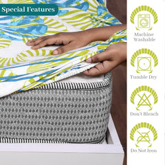 Super Soft Single Fitted Bedsheet With 1 Pillow Cover | 57 X 78 + 6 Inches, White & Green - Perfect For Use In Bedrooms, Guest Rooms, Dormitories