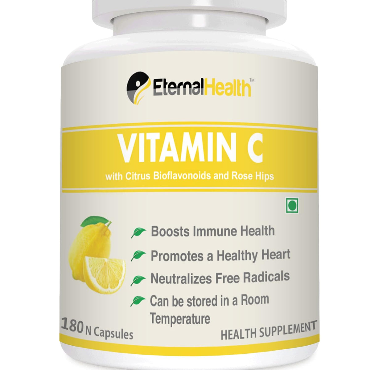 Eternalhealth Vitamin C (High Potency Form) With Citrus Bioflavanoids & Rose Hips | 180 Veg Capsules , 300gm 0.66lbs