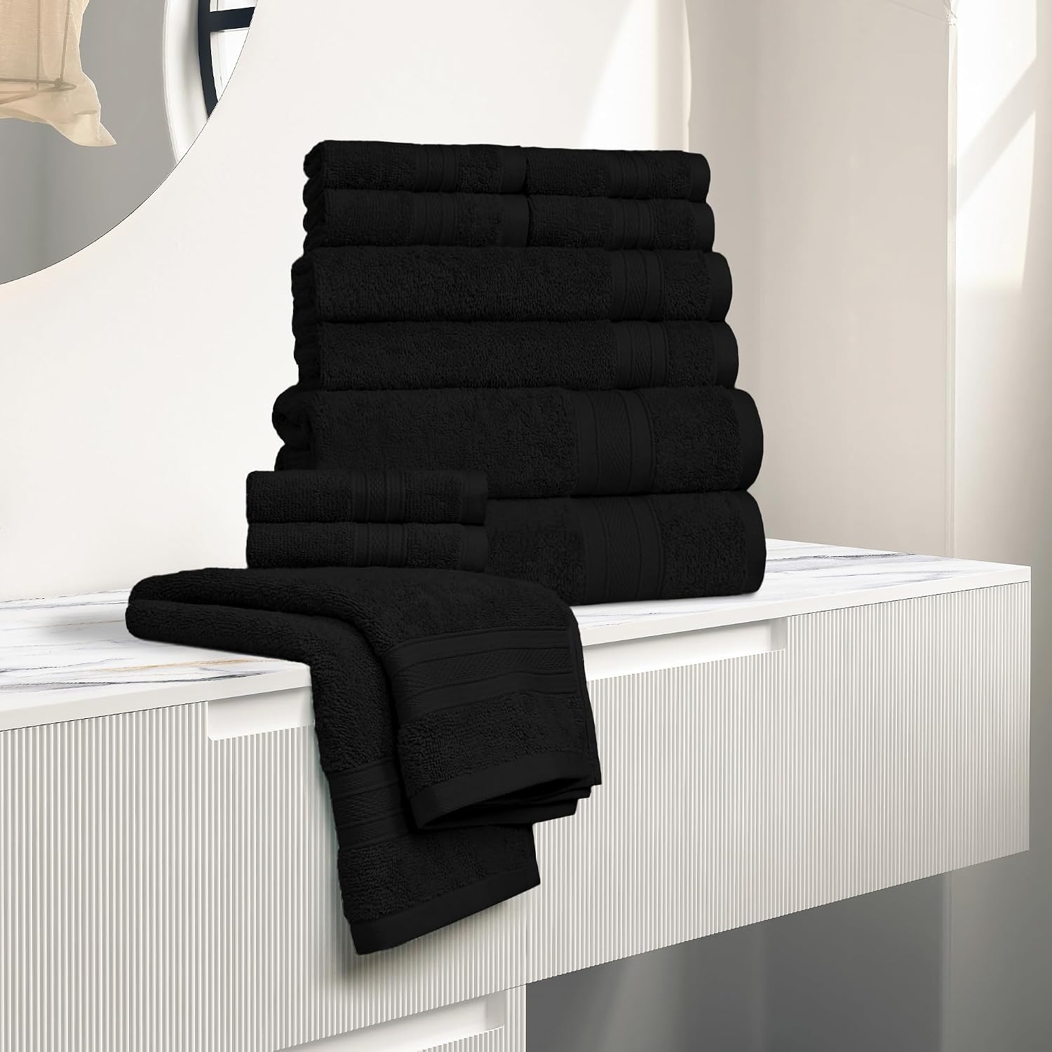 Trident Soft Comfort Air Rich Bath Towels 500 Gsm | 100% Cotton Towel, Super Soft, Highly Absorbent, 12 Pieces (Black)