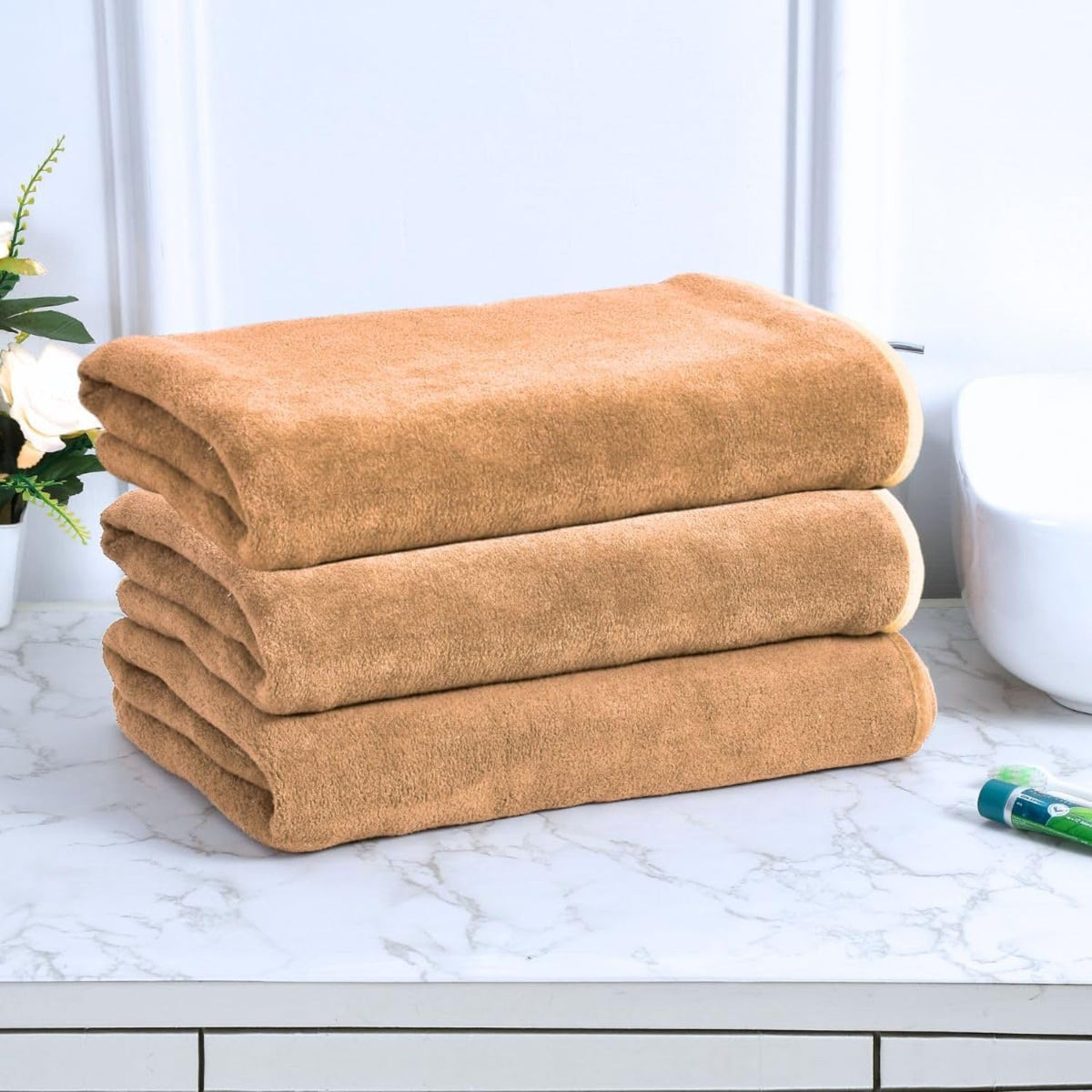 Black Gold The Finer Touch Microfiber Bath Towels 1500 Gsm | Super Absorbent, Lightweight, Ultra-Soft, Fade Resistant (Beige) - Pack Of 3