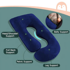 Pregnancy Pillow, Maternity Body Pillow For Sleeping, G Shaped Pillow, Dark Blue - 55 Inch | Full Body Pillow, Lightweight, Foldable, Breathable, Removable Cover, Adjustable Pillow