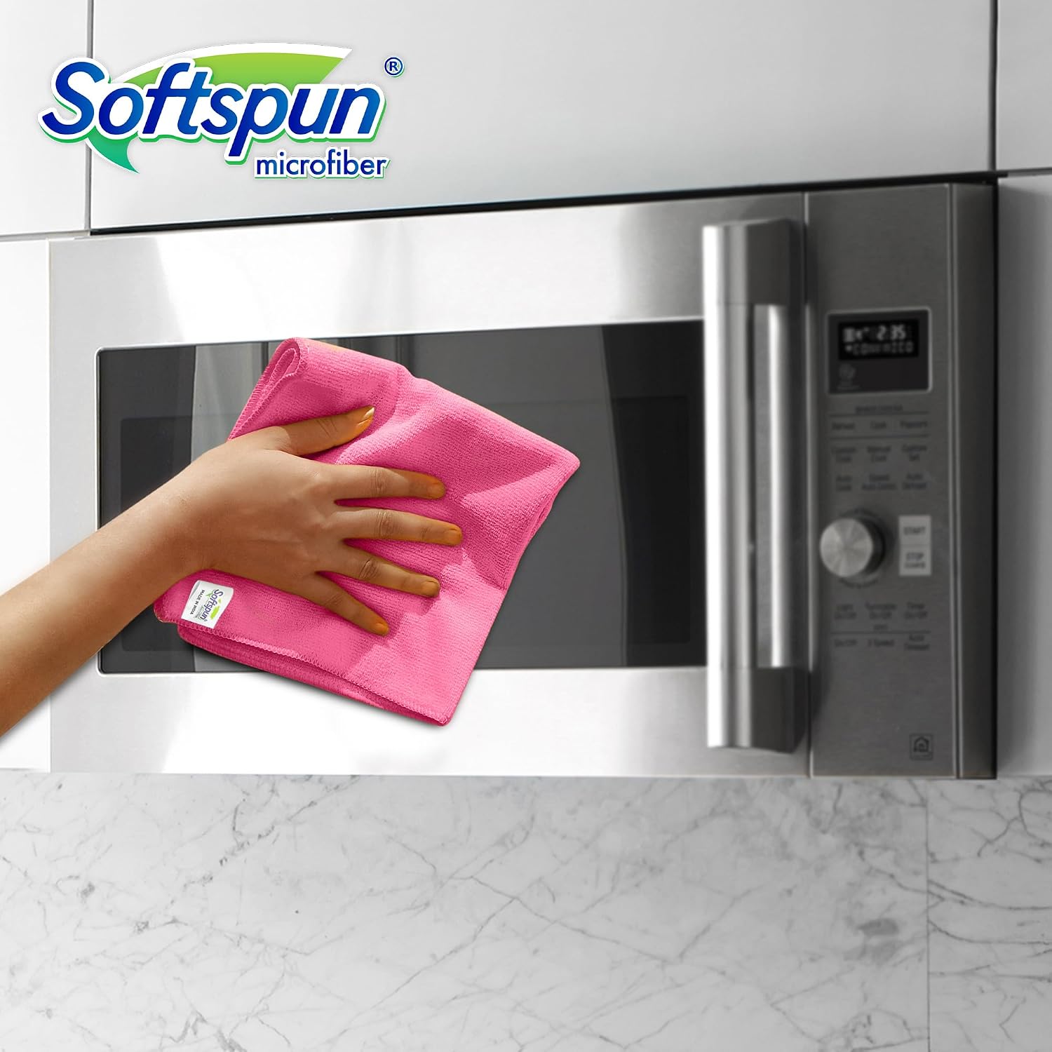Softspun Microfiber Cleaning Cloths Towel Set 340 Gsm | Highly Absorbent Lint & Streak Free Multi-Purpose Wash Cloth For Kitchen Car Window Stainless Steel Silverware Pack Of 5 (Pink)