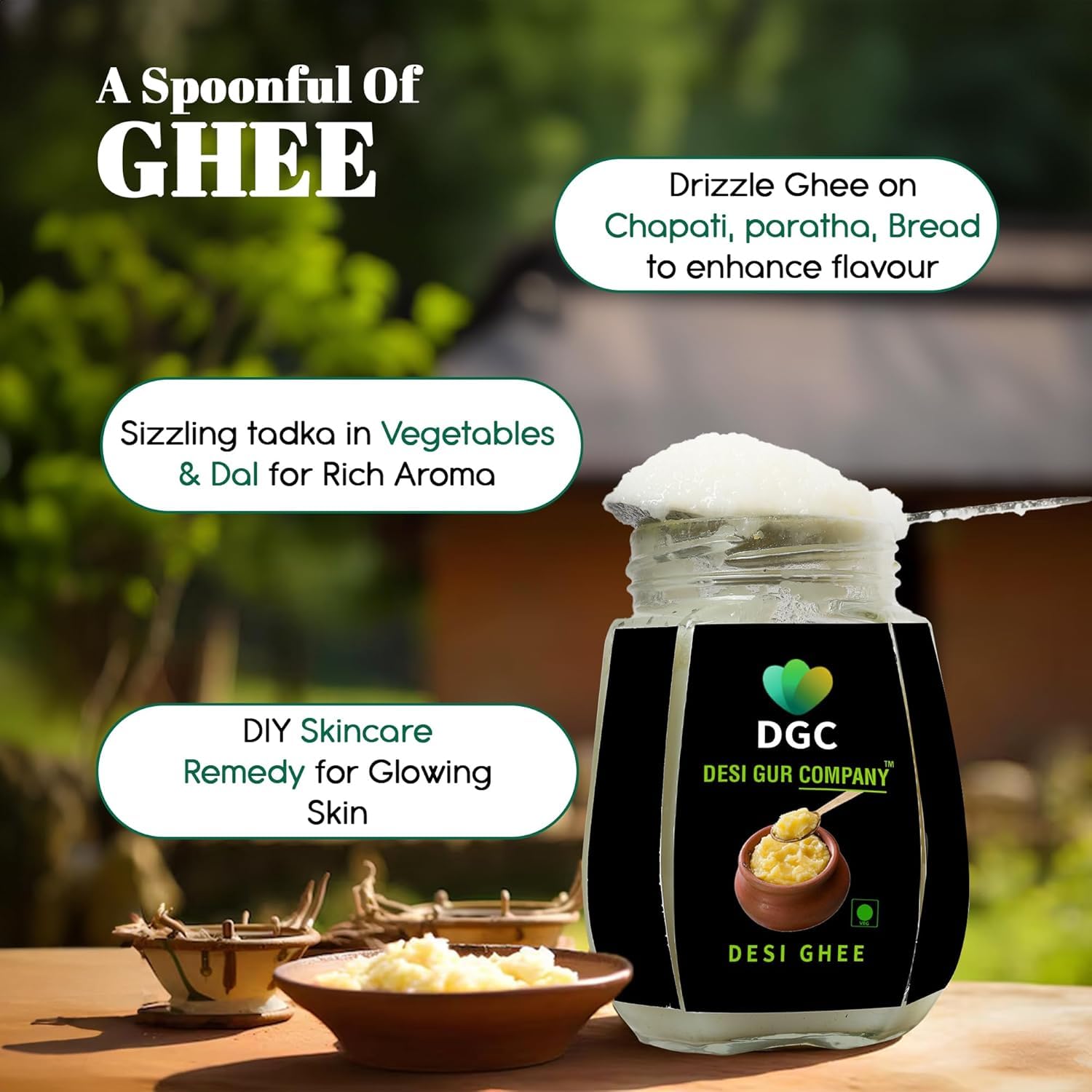 Natural A2 Desi Ghee By Desi Gur Company | Rich In Nutrients & Delicious Healthy Desi Ghee Good For Overall Health | (250ml) 8.4 Ounce | Jar Pack