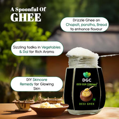 Natural A2 Desi Ghee By Desi Gur Company | Rich In Nutrients & Delicious Healthy Desi Ghee Good For Overall Health | (250ml) 8.4 Ounce | Jar Pack