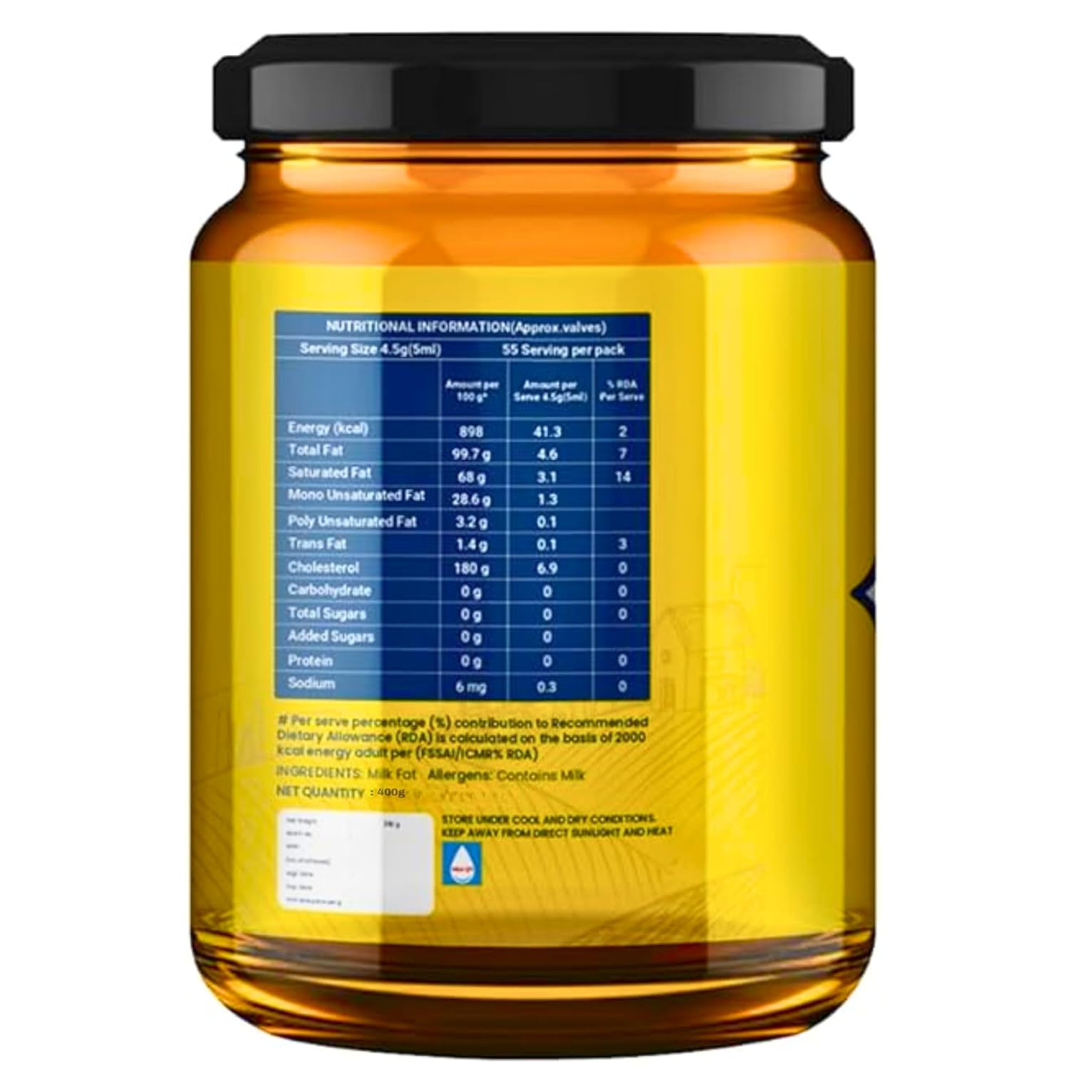 Organic Cow Ghee By Priya | Good Source Of Vitamin A, Delicious & Nutritious Healthy Desi Ghee For Morning Breakfast Bakes | (400ml) 13.5 Ounce | Jar Pack