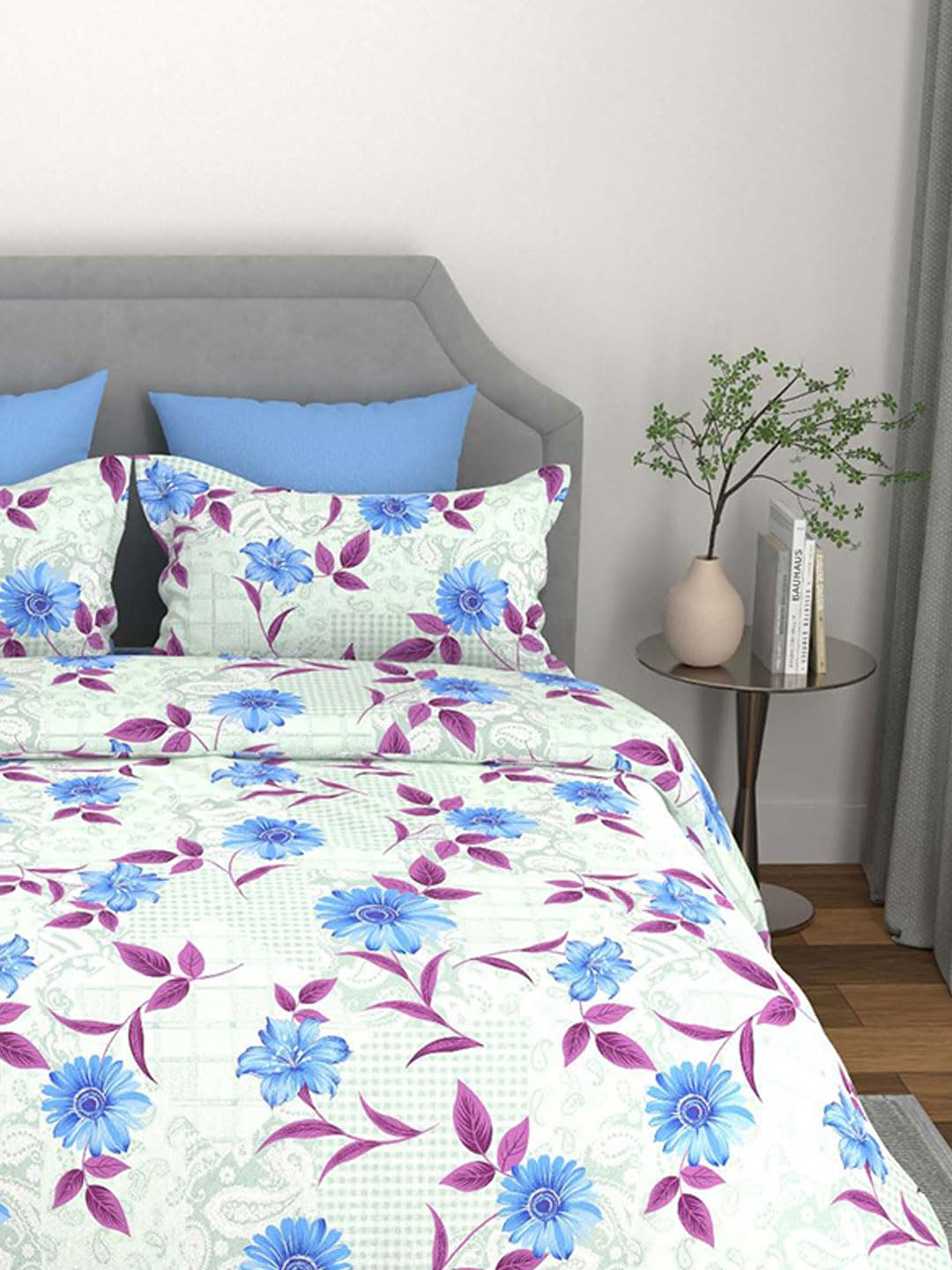 100% Cotton Queen Size Bedsheet For Double Bed With 2 Pillow Covers - 90x100 Inches, Sea Green | Ideal For Daily Use & Gifting Bedsheet
