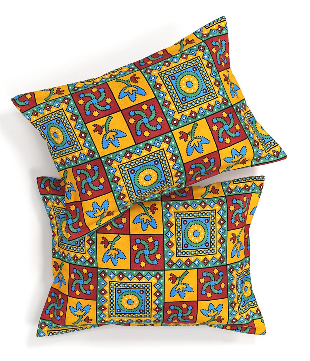 Pure Microfiber Double Bedsheet With 2 Pillow Cover - 88 X 88 Inches, Multicolor | Traditional Jaipuri Rajasthani Handcrafted Design Print Bedsheet