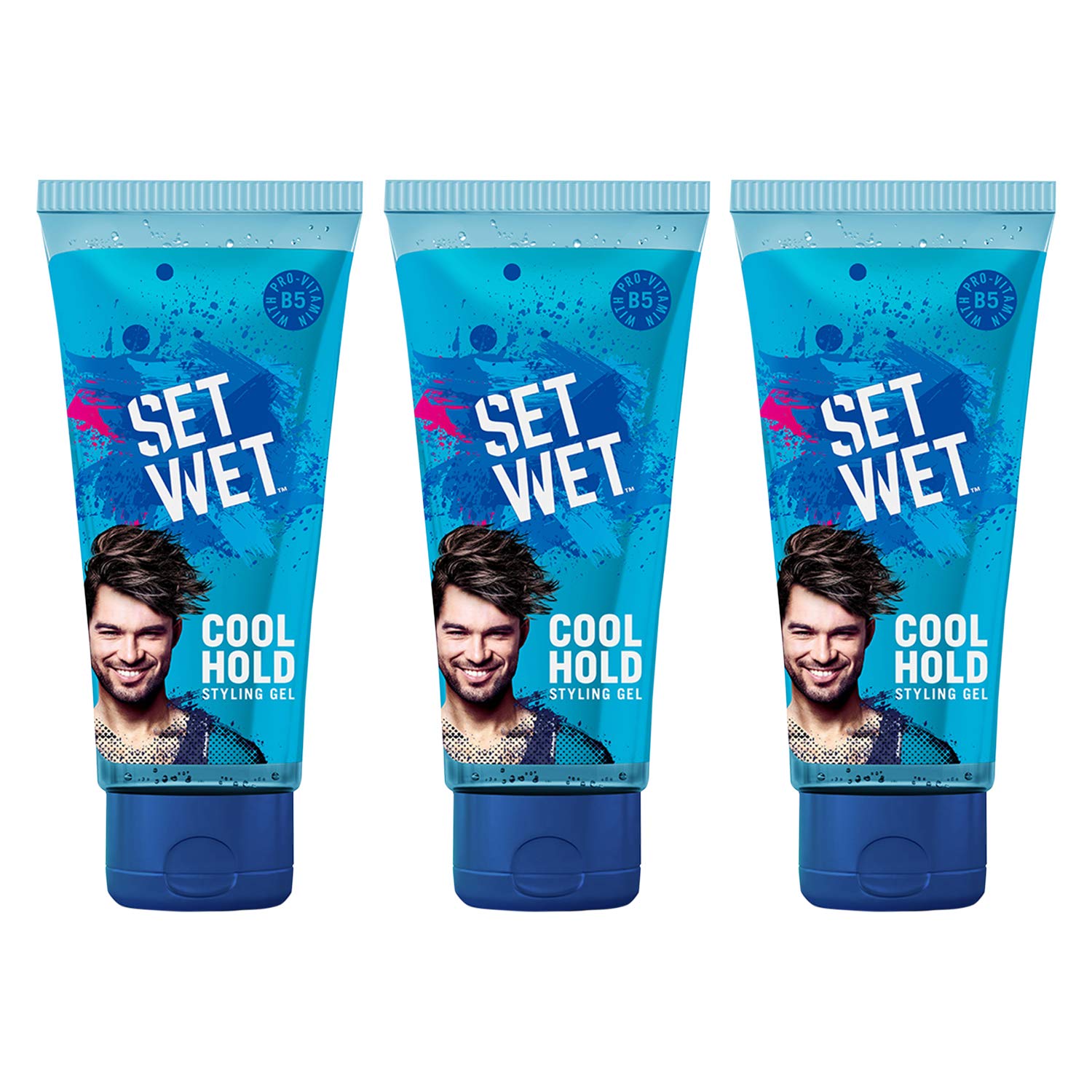 Set Wet  Daily Hair Styling Gel For Men Cool Hold , Alcohol Free , Pro Vitamin B5 , Medium Hold 100ml Each 3.4 Fl.oz. | Pack Of 3