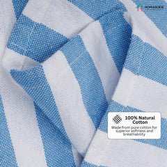 Homadorn 100% Cotton Striped Fouta Bath Towels 1400 Gsm | Soft Quick Dry & Absorbent Hand-Knotted Tassels | Turkish Hamam Towel (Blue - White)- Pack Of 4