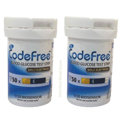 SD Codefree Blood Glucose Test Strips With SD Round Lancet - 100 Test Strips + 100 Lancets