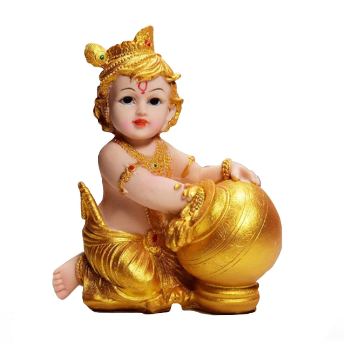 Baby Krishna Murti, Makhan Chor, Laddu Gopal Ji, Resin, Golden, Idol - 5.5 Inch, For Gifting Purpose On Any Occasion, Traditional Deign Statue