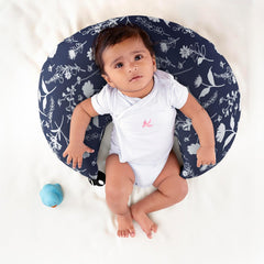 Feeding Pillow For New Born Baby, 5 In 1 Multipurpose Nursing Pillow - Blue | Pillow For Breastfeeding With Cotton Removable Cover | Stay-Put Support For Every Position, Multi-Use